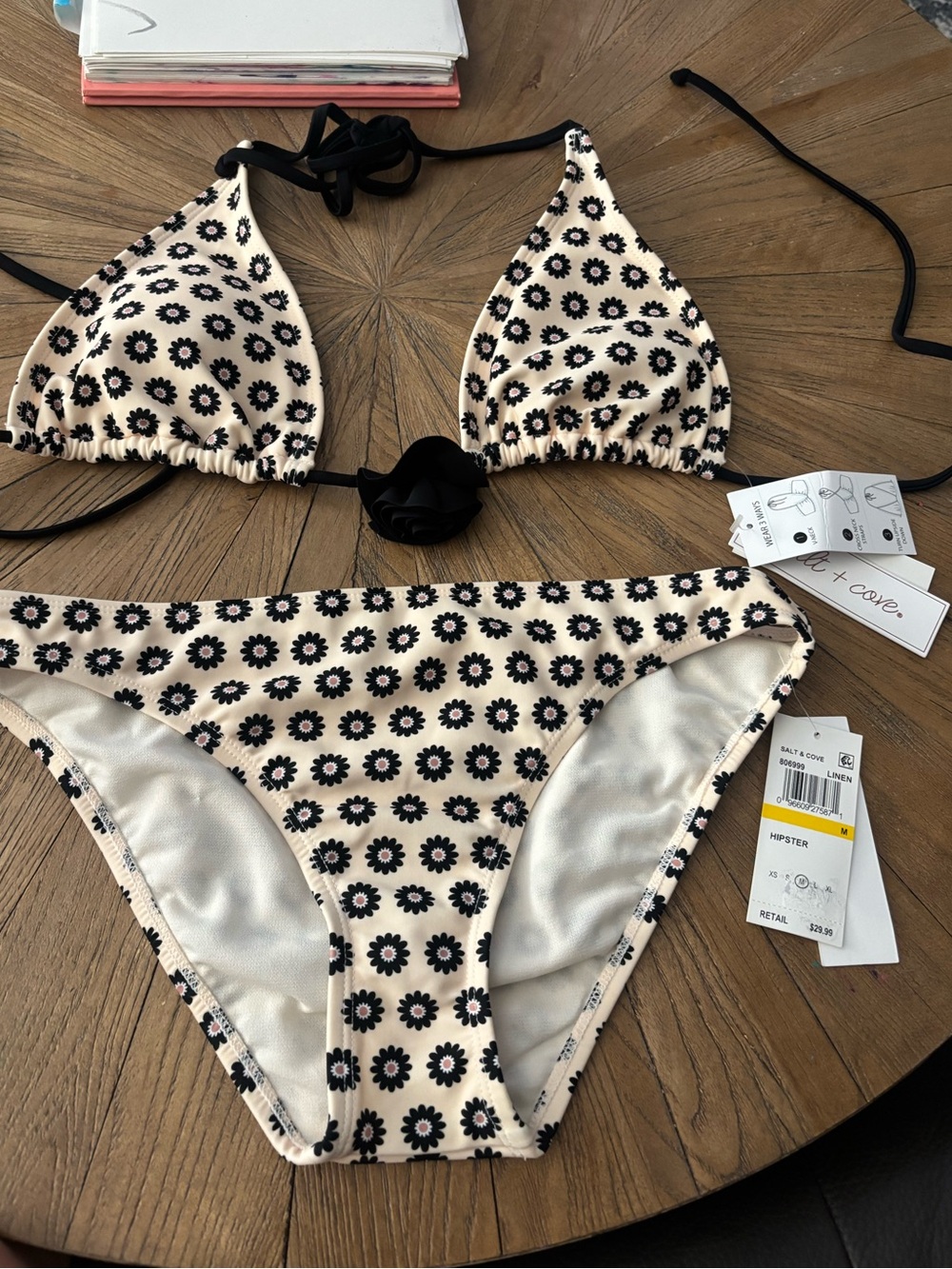 Salt + Cove Cream Bikini with Black Floral Print